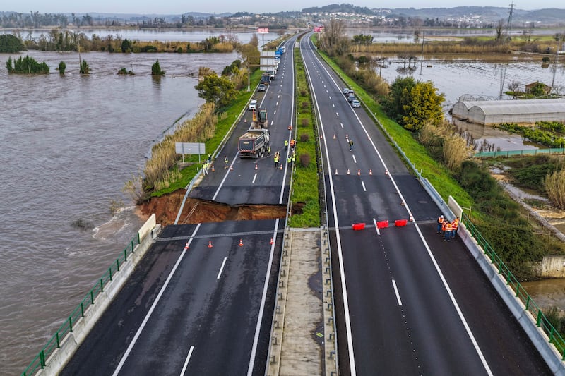 Motorway collapses as storms batter Spain and Portugal