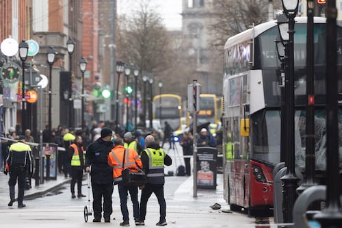 ‘I saw the bus mounted a footpath’: chaos in Dublin city centre as bus crashes 